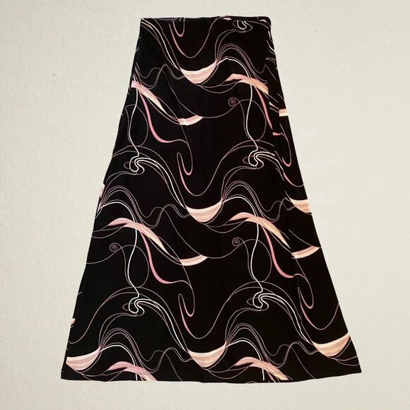 Y2K black and pink swirl maxi skirt, bohemian groovy romantic abstract 90s - Picture 2 of 5